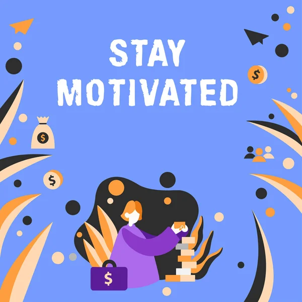 Podepsat Zobrazení Stay Motivated Koncept Znamená Odměnit Pokaždé Když Dosáhnete — Stock fotografie