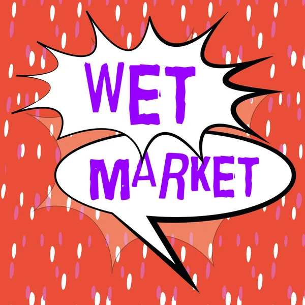 Sign Displaying Wet Market Word Written Market Selling Fresh Meat — Photo
