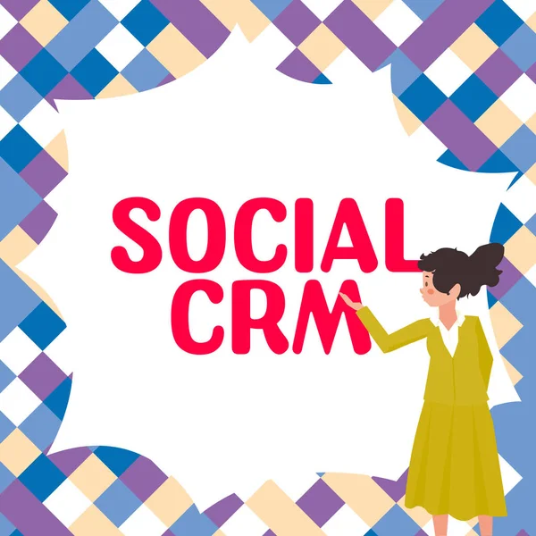 Text Sign Showing Social Crm Word Customer Relationship Management Used — Foto de Stock