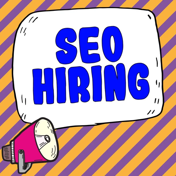 Hand writing sign Seo Hiring, Word Written on employing a specialist will develop content to include keywords