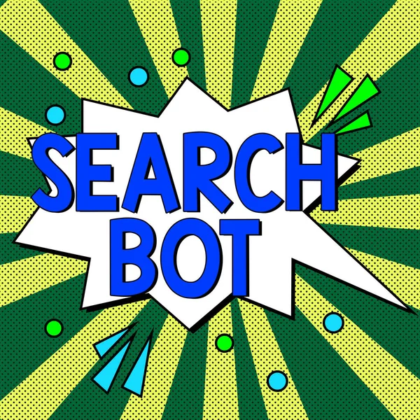 显示灵感的文本搜索Bot 写在通过因特网或网络执行自动化任务的程序上的文字 — 图库照片