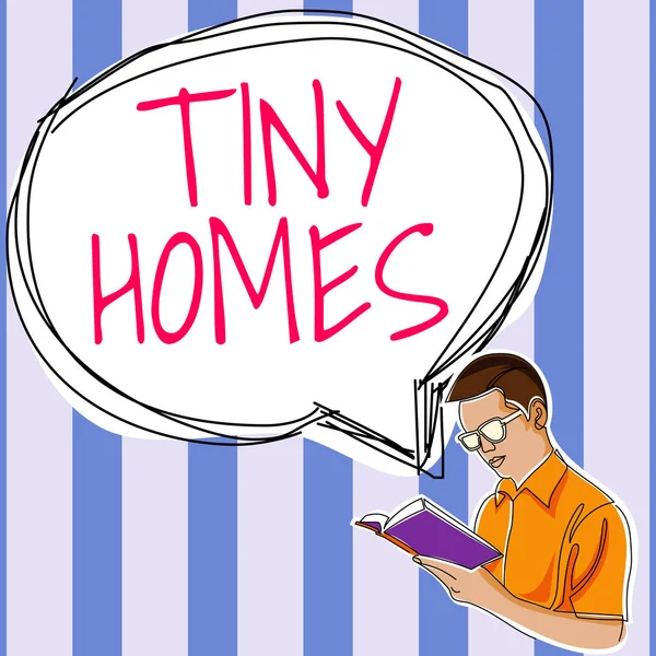 Концептуальная Подпись Tiny Homes Concept Meaning Houses Contain One Room — стоковое фото