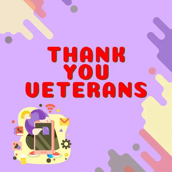 Manuscrito Texto Obrigado Veteranos Conceito Negócio Expressão Gratidão Saudações Apreciação — Fotografia de Stock