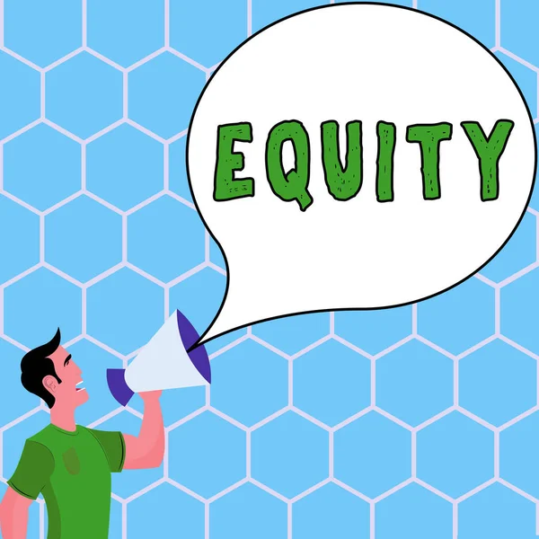 Text Sign Showing Equity Business Concept Quality Being Fair Impartial — Foto Stock