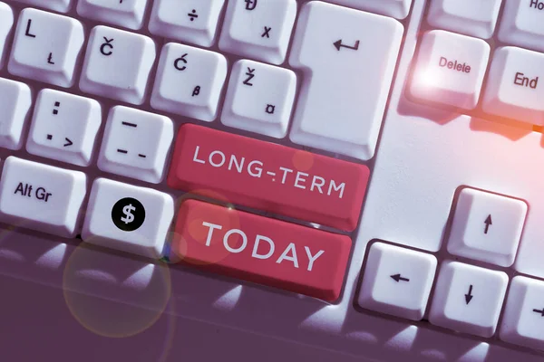 Text sign showing Long Term, Business idea occurring over or involving a relatively long period of time