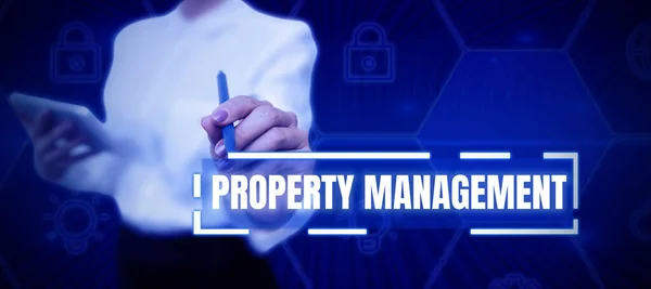 Text caption presenting Property Management, Word for Overseeing of Real Estate Preserved value of Facility