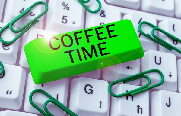 Text caption presenting Coffee Time, Word Written on a short period of time in which you stop working to rest