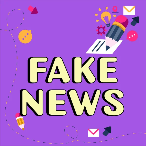 Sign Displaying Fake News Business Overview Giving Information People True — Stok fotoğraf