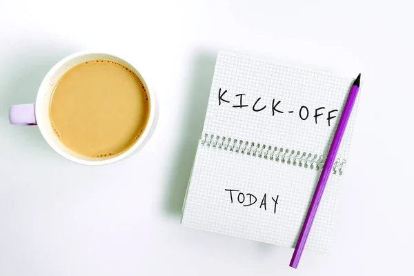Inspiration Showing Sign Kick Business Idea Start Resumption Football Match — Fotografia de Stock