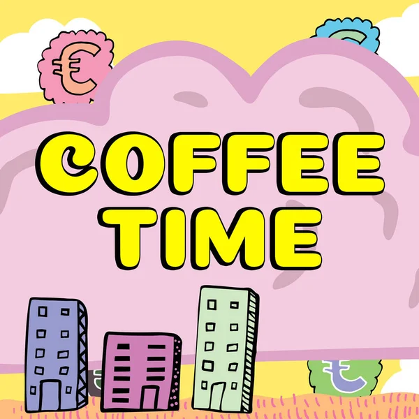 จอแสดงผลแนวค เวลากาแฟ ภาพรวมธ วงเวลาส ณหย างานเพ — ภาพถ่ายสต็อก