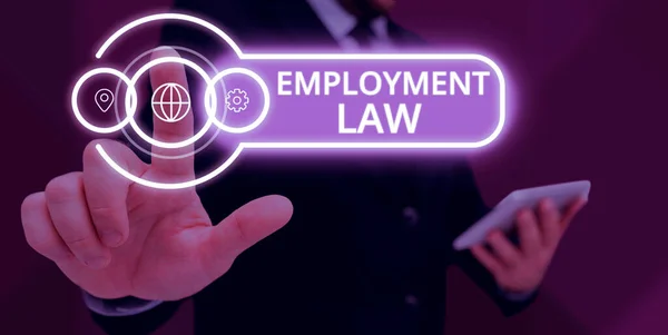 Sign displaying Employment Law, Business showcase deals with legal rights and duties of employers and employees