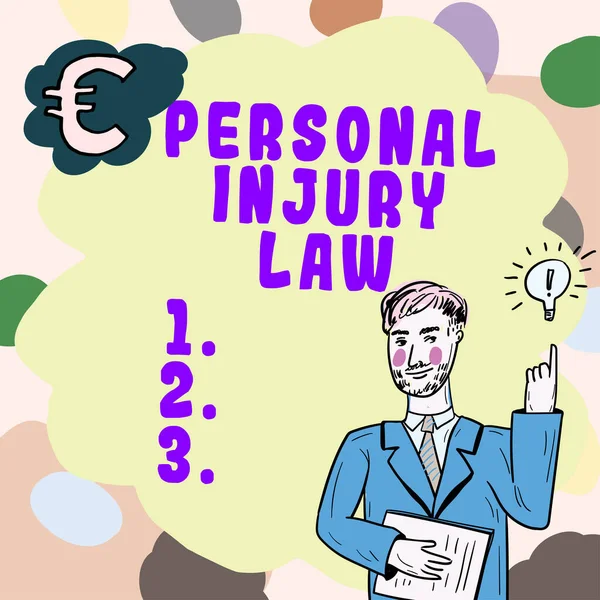 Text caption presenting Personal Injury Law, Word for being hurt or injured inside work environment