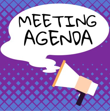 Conceptual display Meeting Agenda, Word for An agenda sets clear expectations for what needs to a meeting clipart