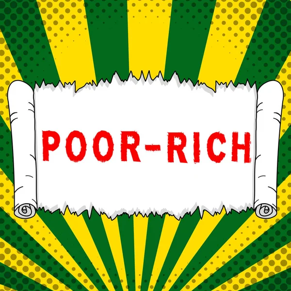 Έννοια Λεζάντα Φτωχή Πλούσια Επιχειρηματική Βιτρίνα Έλλειψη Επαρκούς Προσφοράς Άφθονες — Φωτογραφία Αρχείου