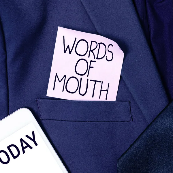 Text sign showing Words Of Mouth, Business approach simple statement can help heal hurt or harm someone