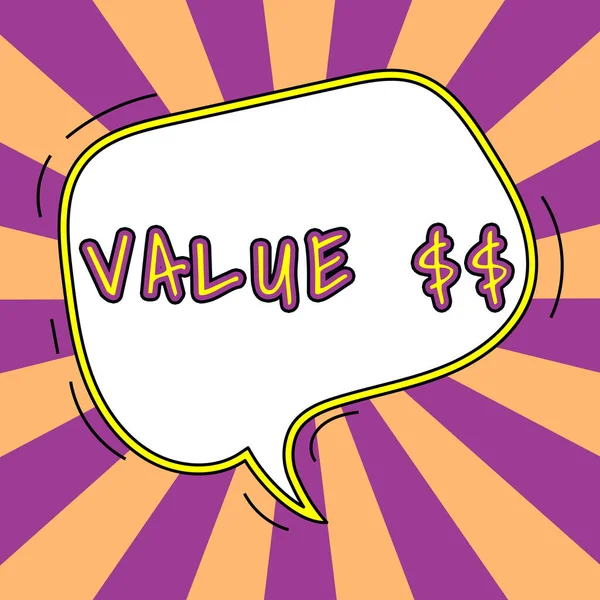 Σήμα Κειμένου Που Δείχνει Αξία Επιχειρηματική Προσέγγιση Την Αξία Της — Φωτογραφία Αρχείου
