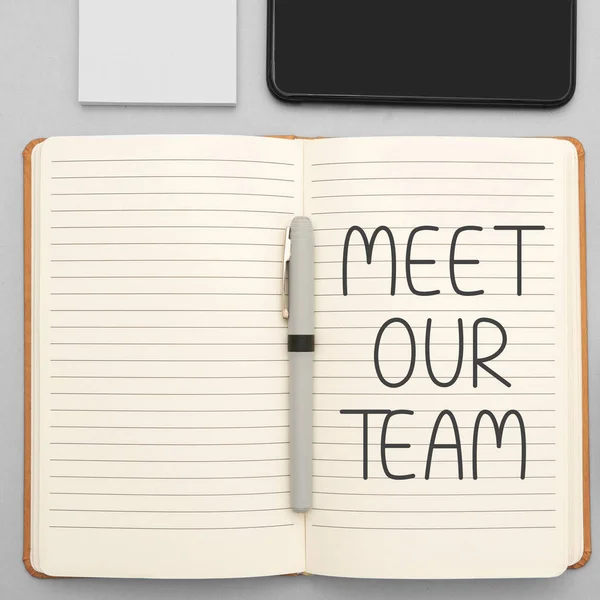 Writing displaying text Meet Our Team, Business showcase introducing another person to your team mates in the company