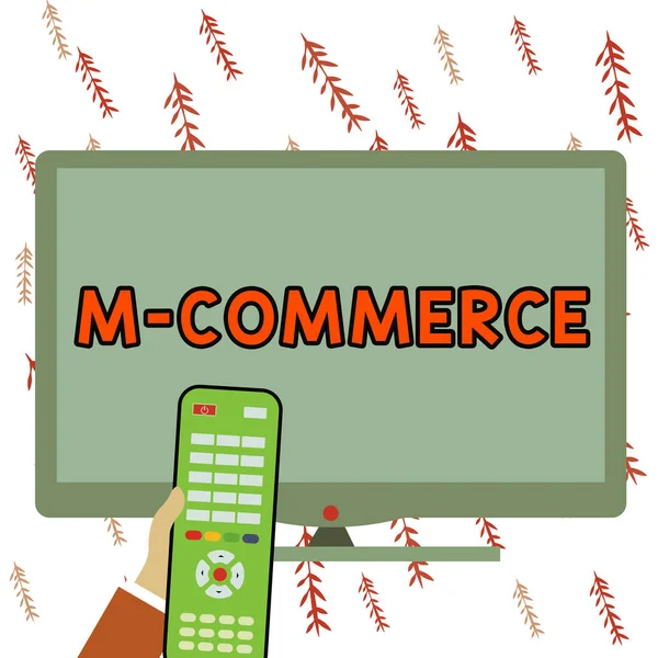 Konceptuell Bildtext Handel Affärsöversikt Kommersiella Transaktioner Som Utförs Elektroniskt Mobiltelefon — Stockfoto