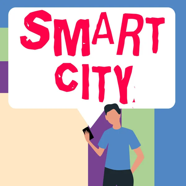 Skriva Visa Text Smart City Affärsidé Stadsområde Som Använder Olika — Stockfoto