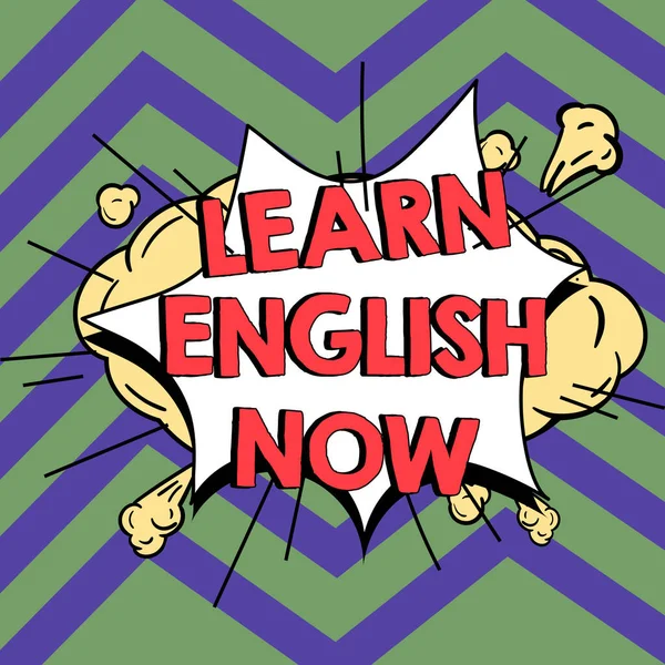 Signe Texte Montrant Apprendre Anglais Maintenant Mot Écrit Sur Gain — Photo