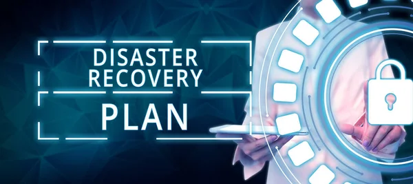 Text showing inspiration Disaster Recovery Plan, Business overview having backup measures against dangerous situation