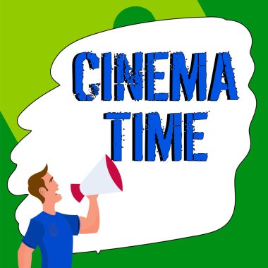 Hand writing sign Cinema Time, Concept meaning which entertainment such showing movie scheduled to start