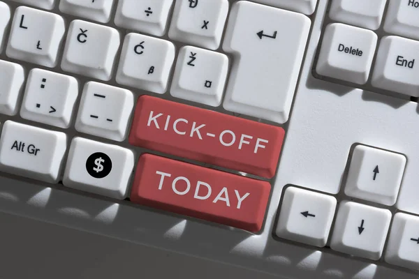 Text Caption Presenting Kick Business Concept Start Resumption Football Match — Fotografia de Stock