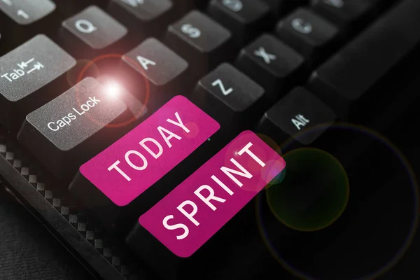 Pisanie Wyświetlania Tekstu Sprint Koncepcja Oznacza Poruszać Się Maksymalną Prędkością — Zdjęcie stockowe