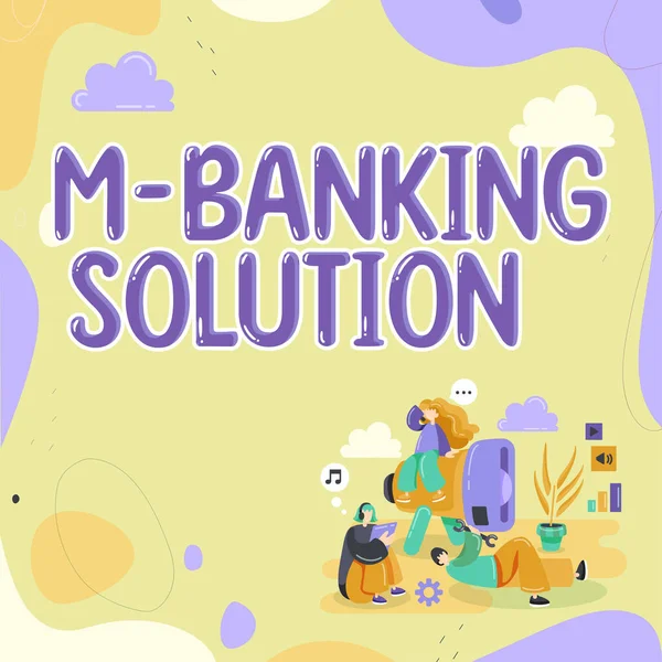 概念的なキャプションM銀行ソリューション スマートフォン上のアプリケーションを介してアクセス銀行を意味する概念 — ストック写真