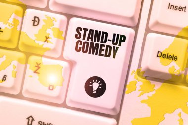 Hand writing sign Stand Up Comedy, Business idea Comedian performing speaking in front of live audience