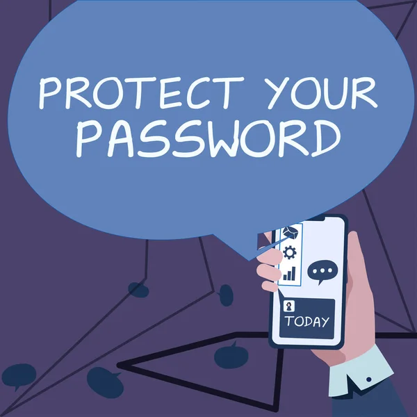 Text caption presenting Protect Your Password, Word Written on protects information accessible via computers