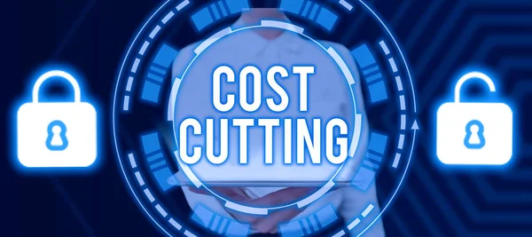 Text sign showing Cost Cutting, Business overview Measures implemented to reduced expenses and improved profit