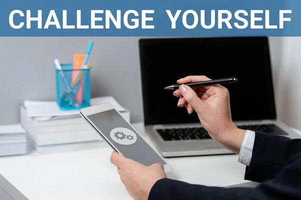 Text Sign Showing Challenge Yourself Internet Concept Setting Higher Standards —  Fotos de Stock