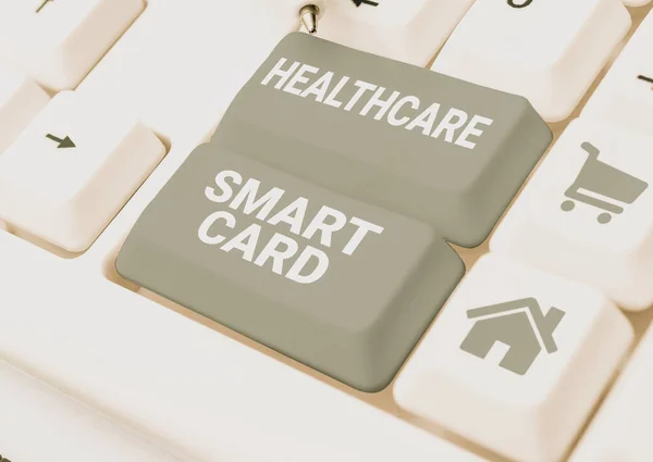 Sign displaying Healthcare Smart Card, Business overview A card that has basics of a patient s is health records