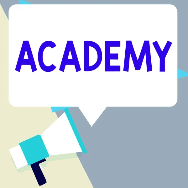 Writing displaying text Academy, Business overview where students can go to receive academic support