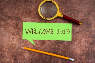 Kavramsal manşet Hoşgeldiniz 2023, iş genel değerlendirmesi Yeni Yıl Kutlama Motivasyonu Tebrik ederim