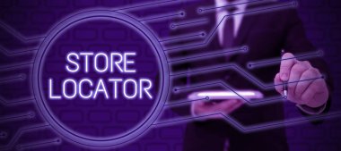 Text showing inspiration Store Locator, Business idea to know the address contact number and operating hours