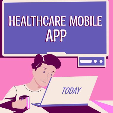 İlham veren Sağlık Mobil Uygulaması, Sağlıkla ilgili hizmetler sunan Kavramsal Fotoğraf Uygulama Programını gösteren metin