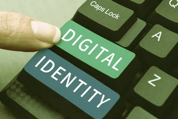 Writing displaying text Digital Identity, Business idea networked identity adopted or claimed in cyberspace
