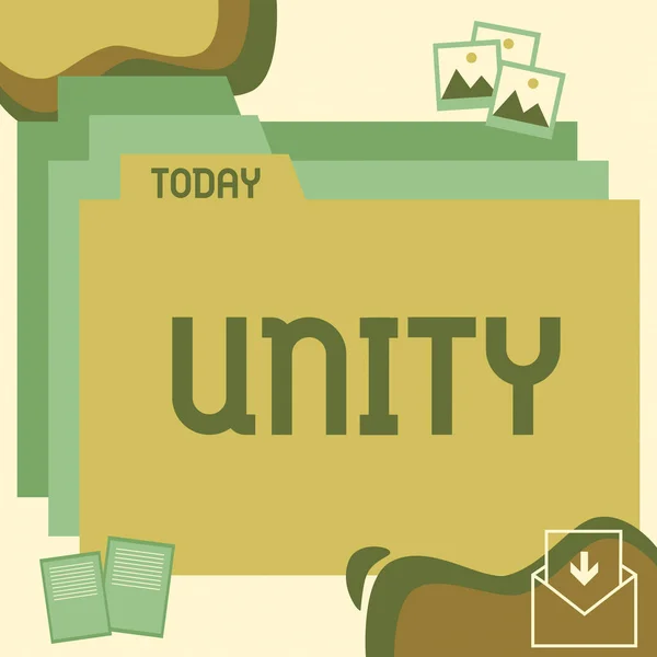 Text Sign Showing Unity Word Written State Being United Joined — Stock Photo, Image