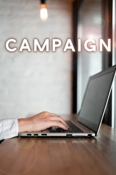 Campaña Texto Escritura Mano Enfoque Empresarial Organizado Curso Acción Para —  Fotos de Stock