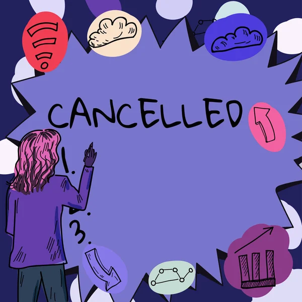 Text Caption Presenting Cancelled Word Written Decide Announce Planned Event — Foto Stock