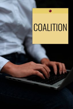 İlham Koalisyonu, Kavramsal Fotoğraf 'yı gösteren metin, farklı partiler, kişiler veya devletlerin ortak eylem için geçici bir ittifakı