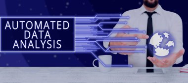 Writing displaying text Automated Data Analysis, Business overview Artificial intelligence and deep learning technology