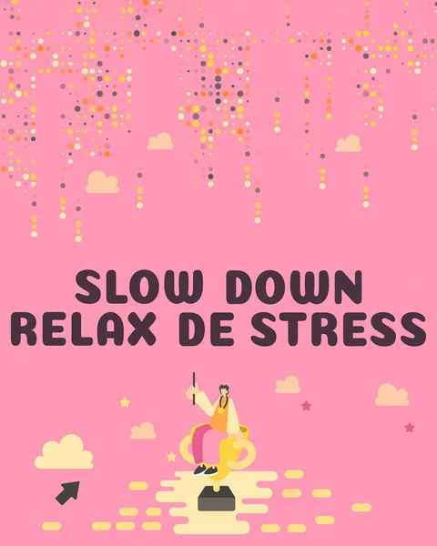 Texto Pie Foto Presentando Slow Relax Stress Concepto Significado Tener — Foto de Stock