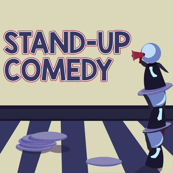 Text caption presenting Stand Up Comedy, Internet Concept Comedian performing speaking in front of live audience