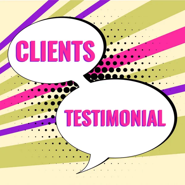 Text Sign Showing Clients Testimonial Word Formal Statement Testifying Candid — Fotografia de Stock