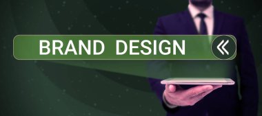 Sign displaying Brand Design, Business showcase visual elements that make up the corporate or brand identity