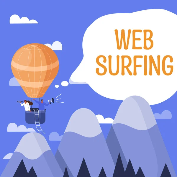 在网页上显示 Web Surfing Jumping Browsing 字样的灵感来源 — 图库照片