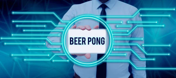 Conceptual display Beer Pong, Business approach a game with a set of beer-containing cups and bouncing or tossing a Ping-Pong ball